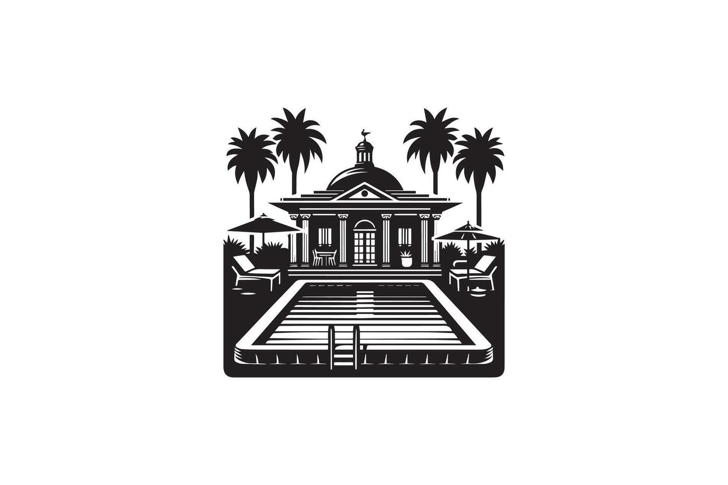 A black and white logo for a hotel vector