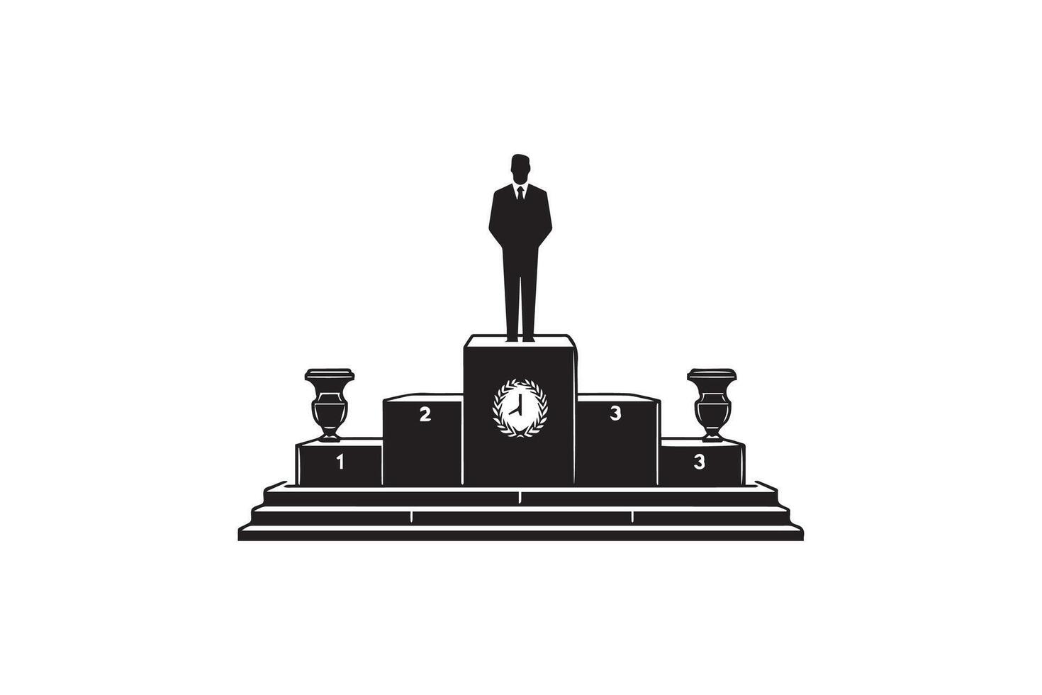 A black and white illustration of a man standing on a pedestal vector