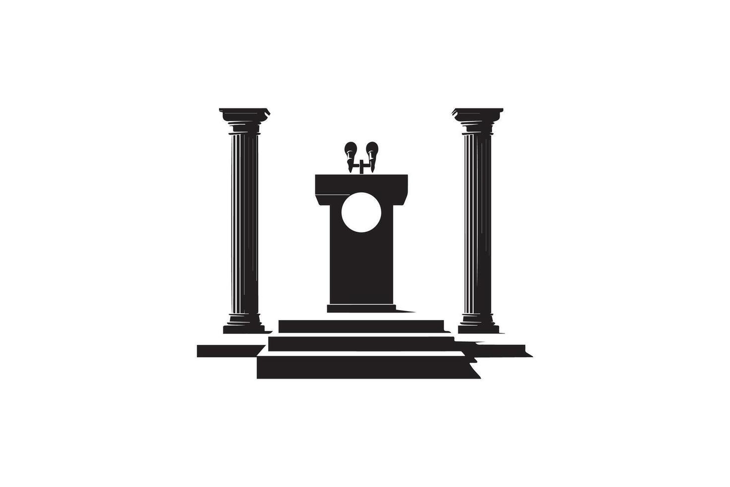 A black and white image of a podium with columns vector