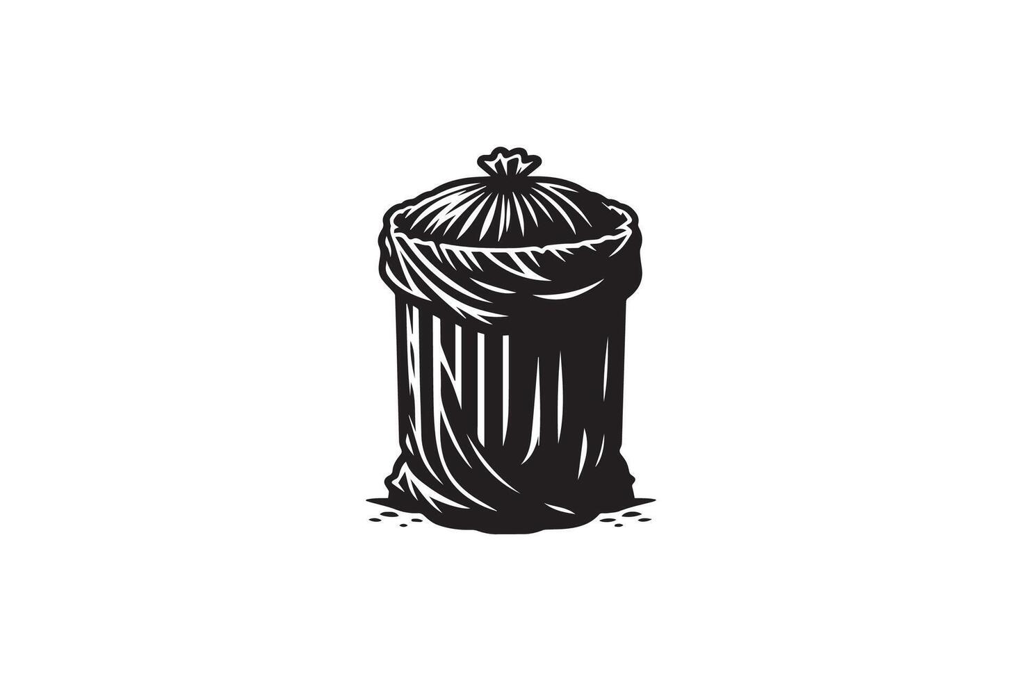 A black and white illustration of a trash can vector