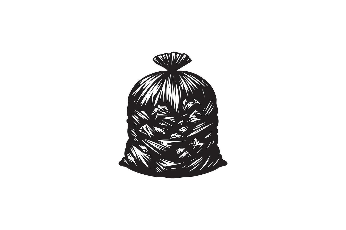 A black and white drawing of a bag of garbage vector