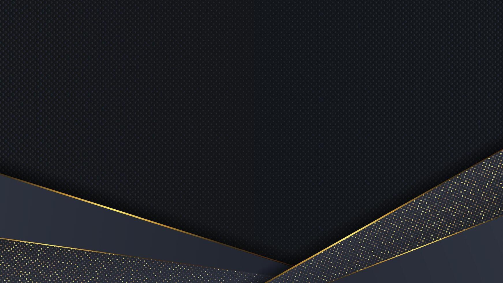 Carbon luxury abstract background with black overlap layers. Texture carbon and golden glitters. vector