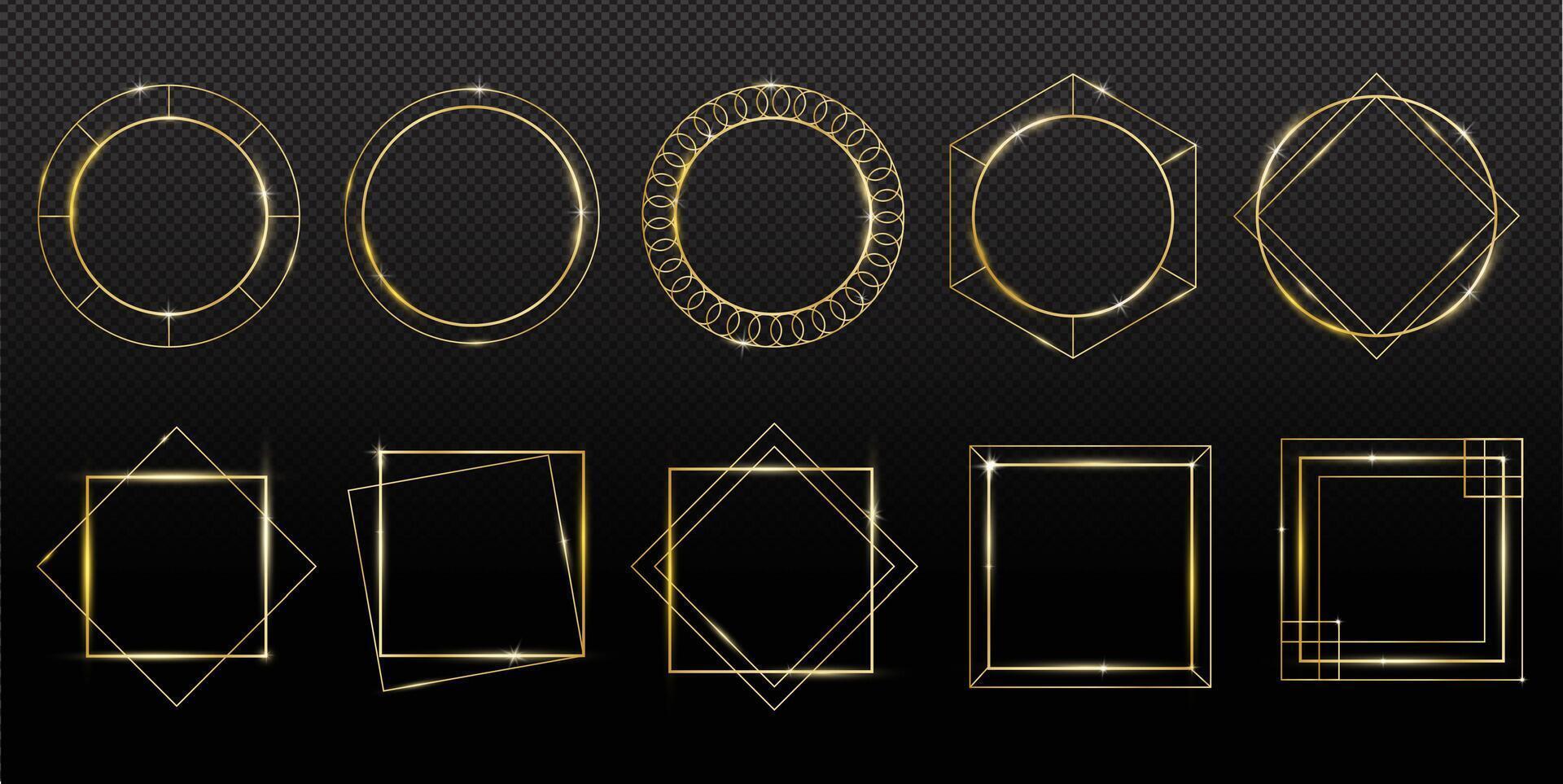 Golden frames. Gold geometrical polyhedron, art deco style for wedding invitation, luxury templates. vector