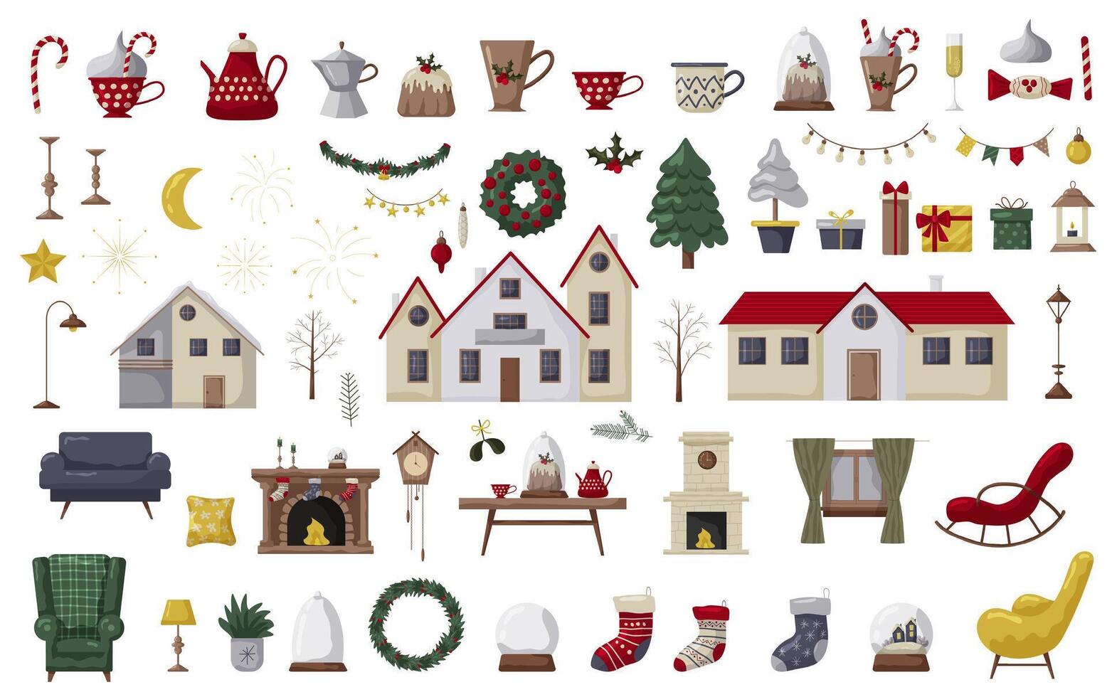Festive holiday decorations and winter scene vector