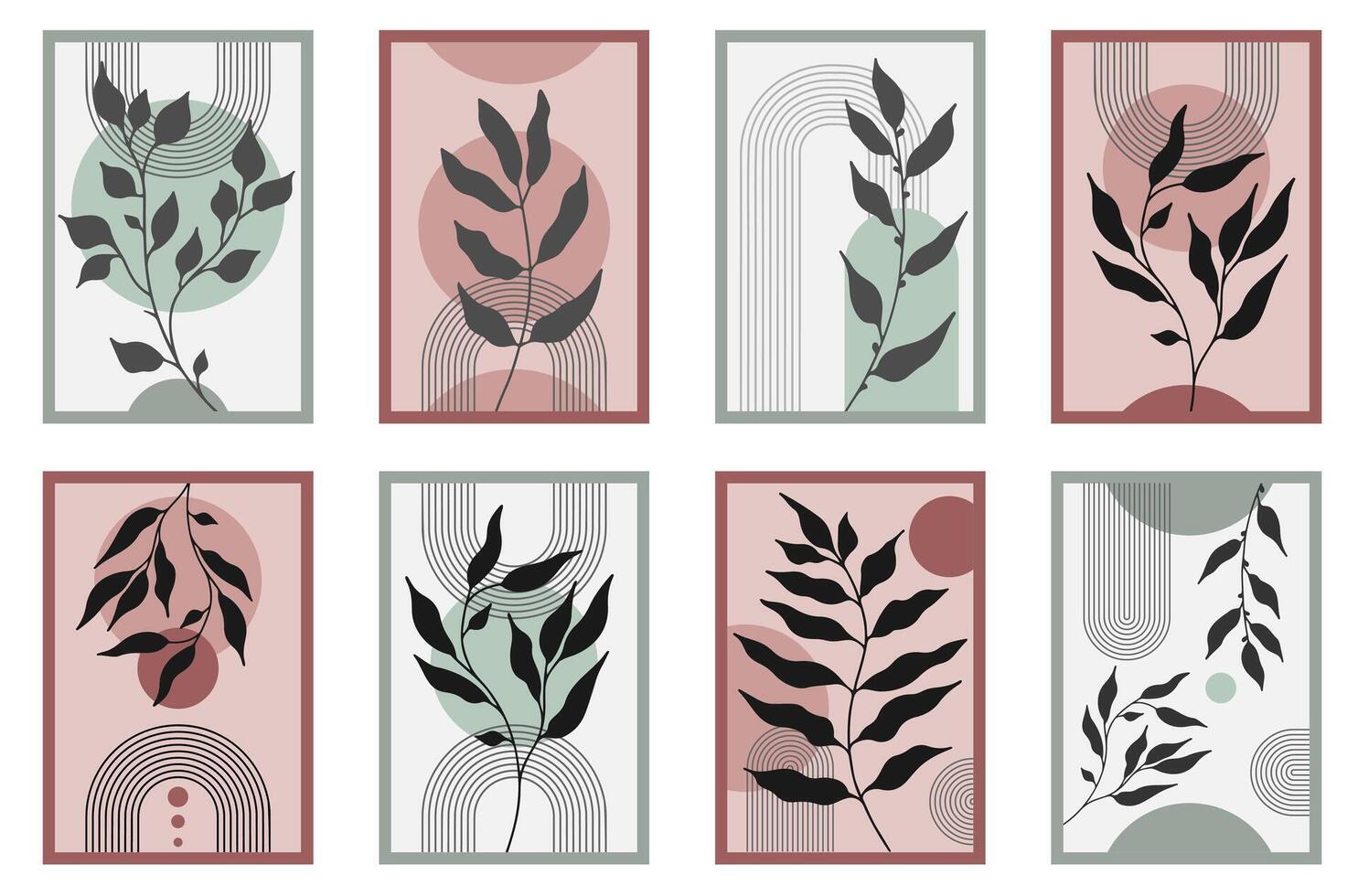 botanical illustrations with geometric shapes vector