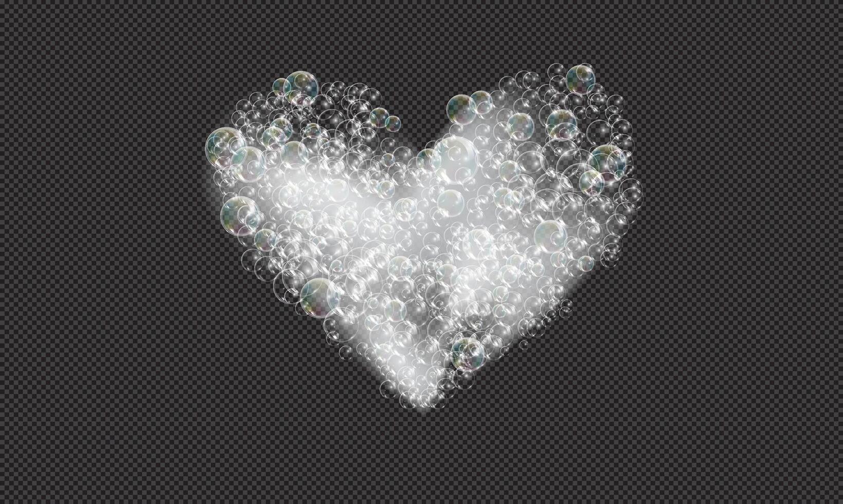 Bath foam soap with bubbles. Heart of shampoo and soap foam lather illustration. vector