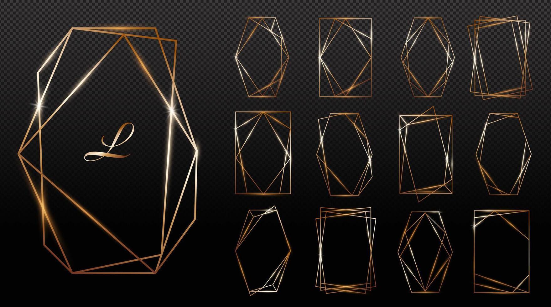Geometric gold and silver frames collection vector