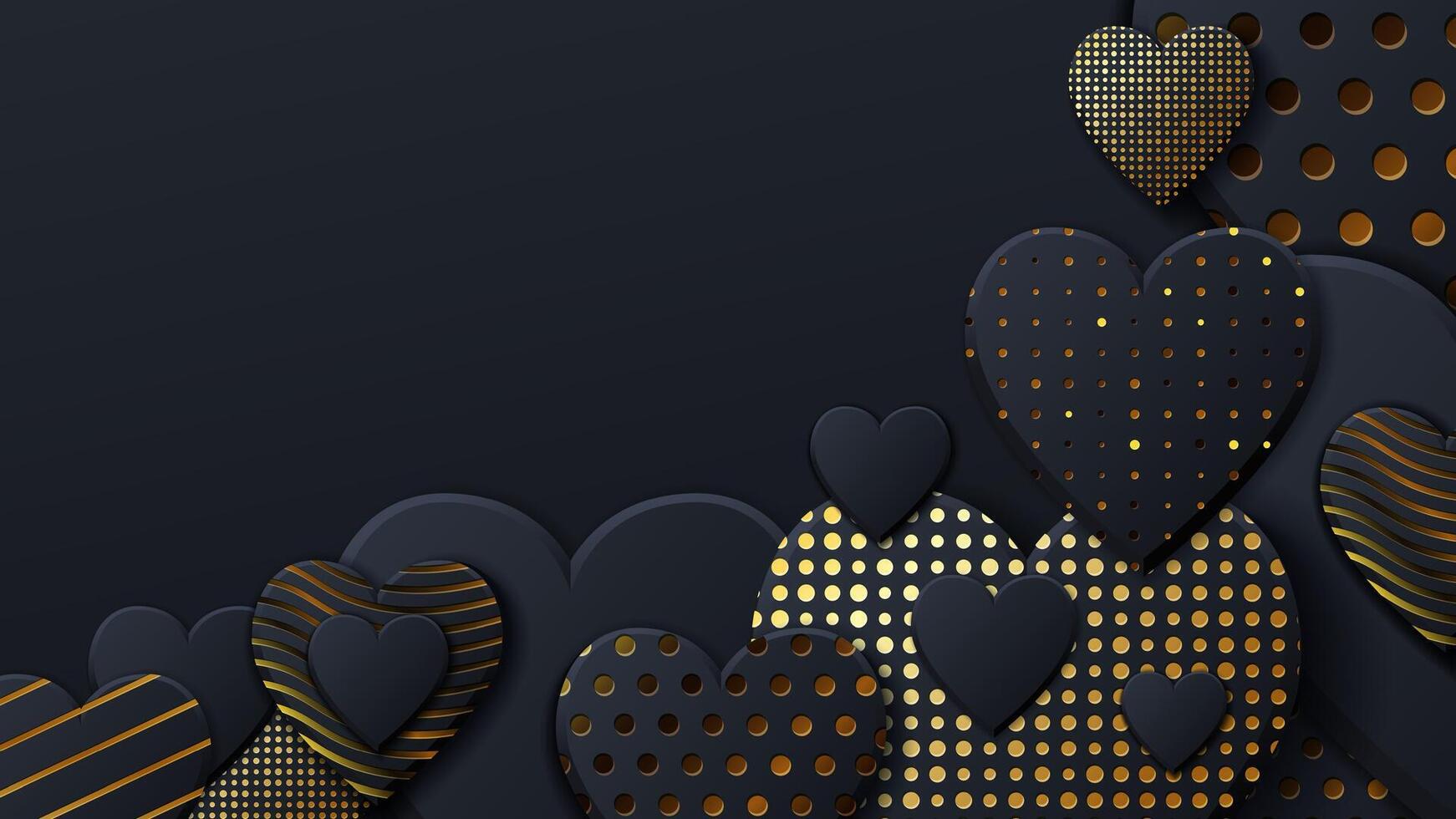 black and gold heart background vector