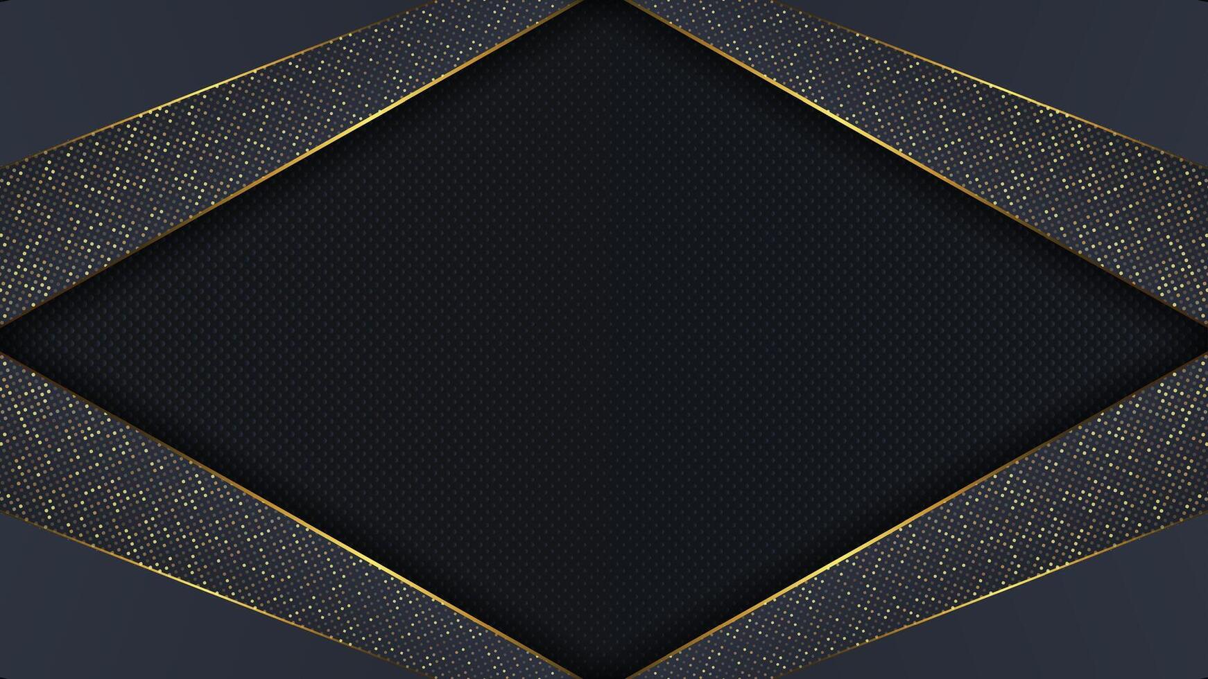 Abstract background with black overlap layers. Texture carbon and golden glitters dots. vector