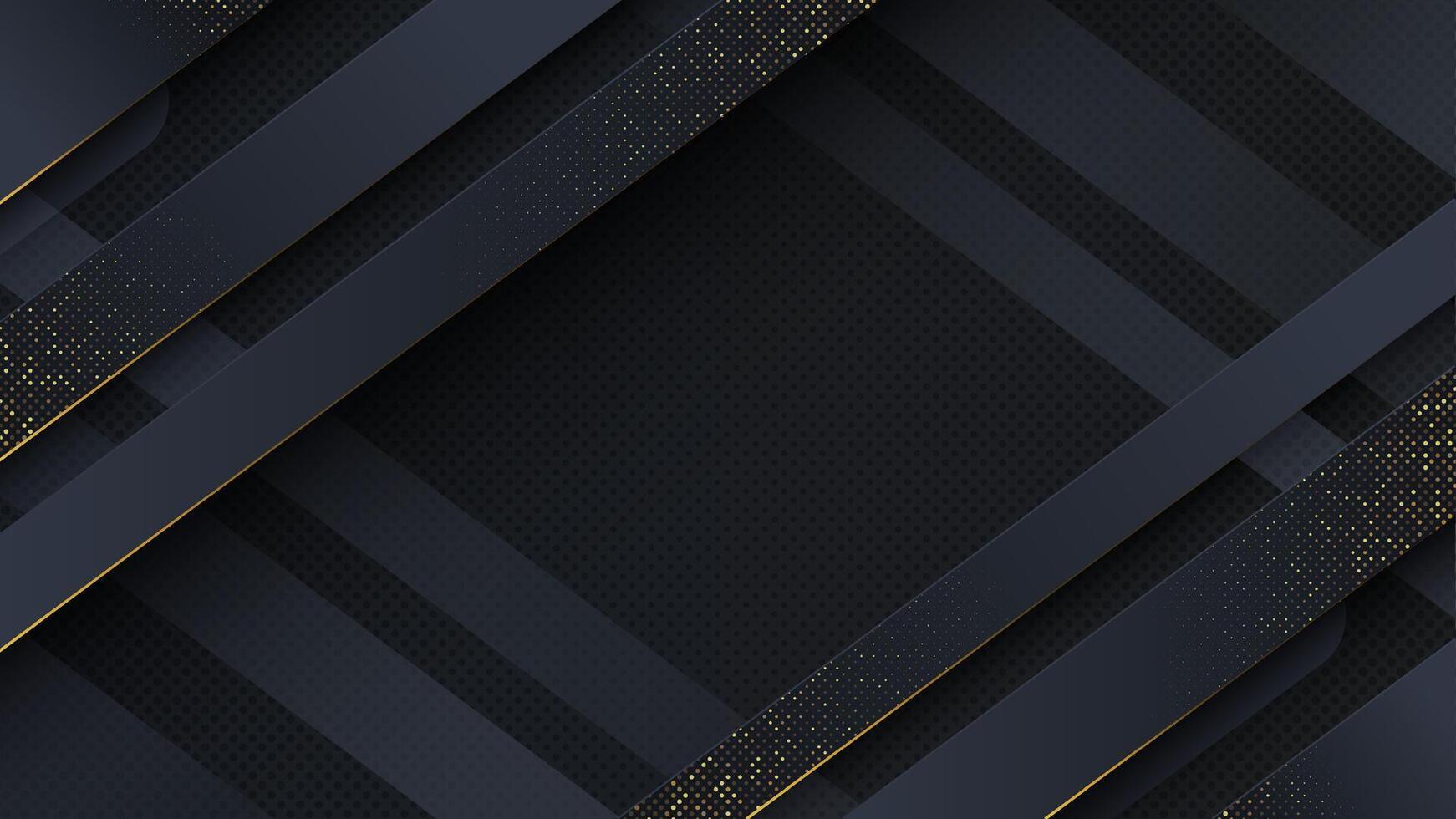 Carbon luxury abstract background with black overlap layers. Texture carbon with luxury golden glitters dots. vector