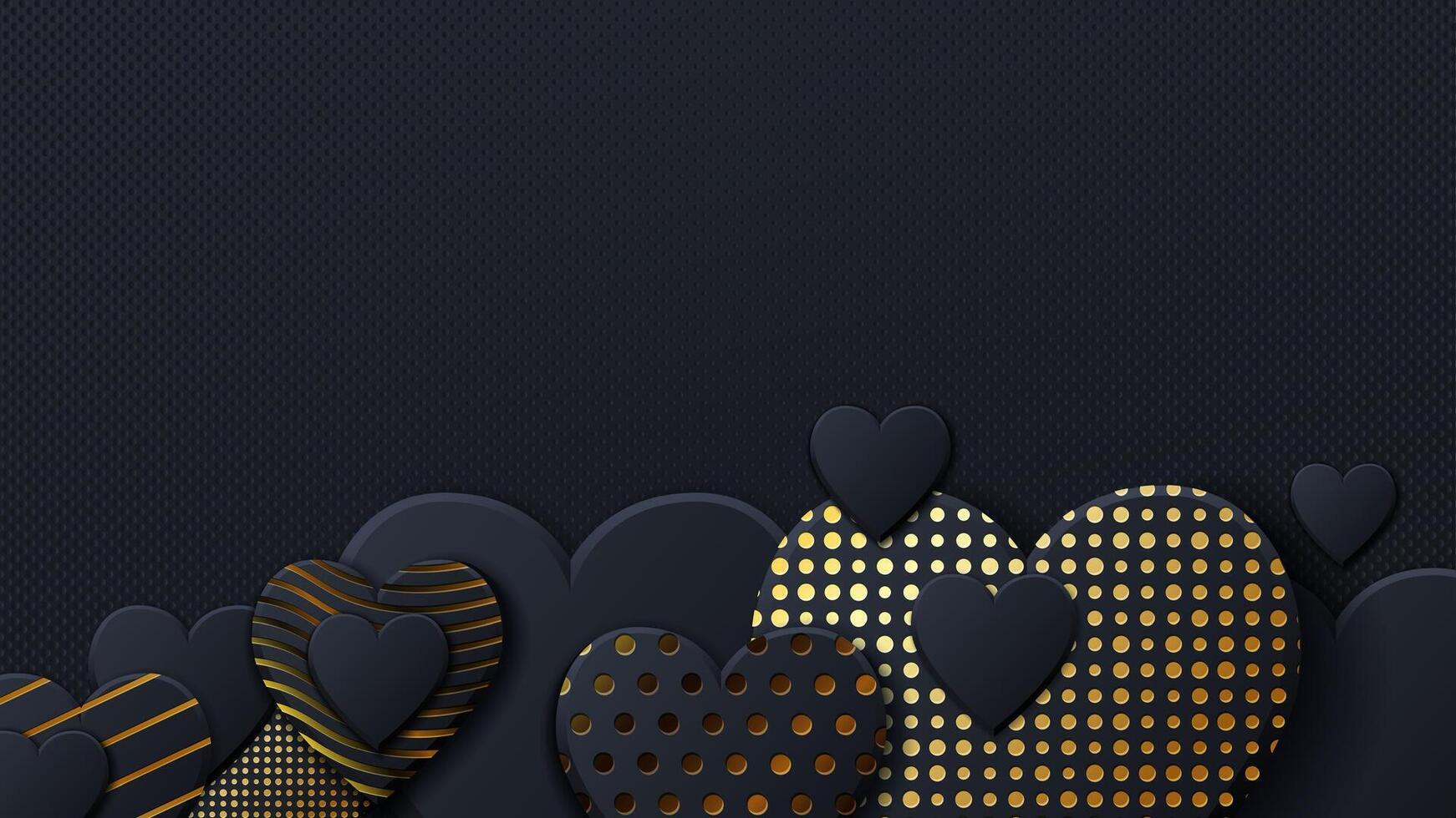 Heart patterns in black and gold vector