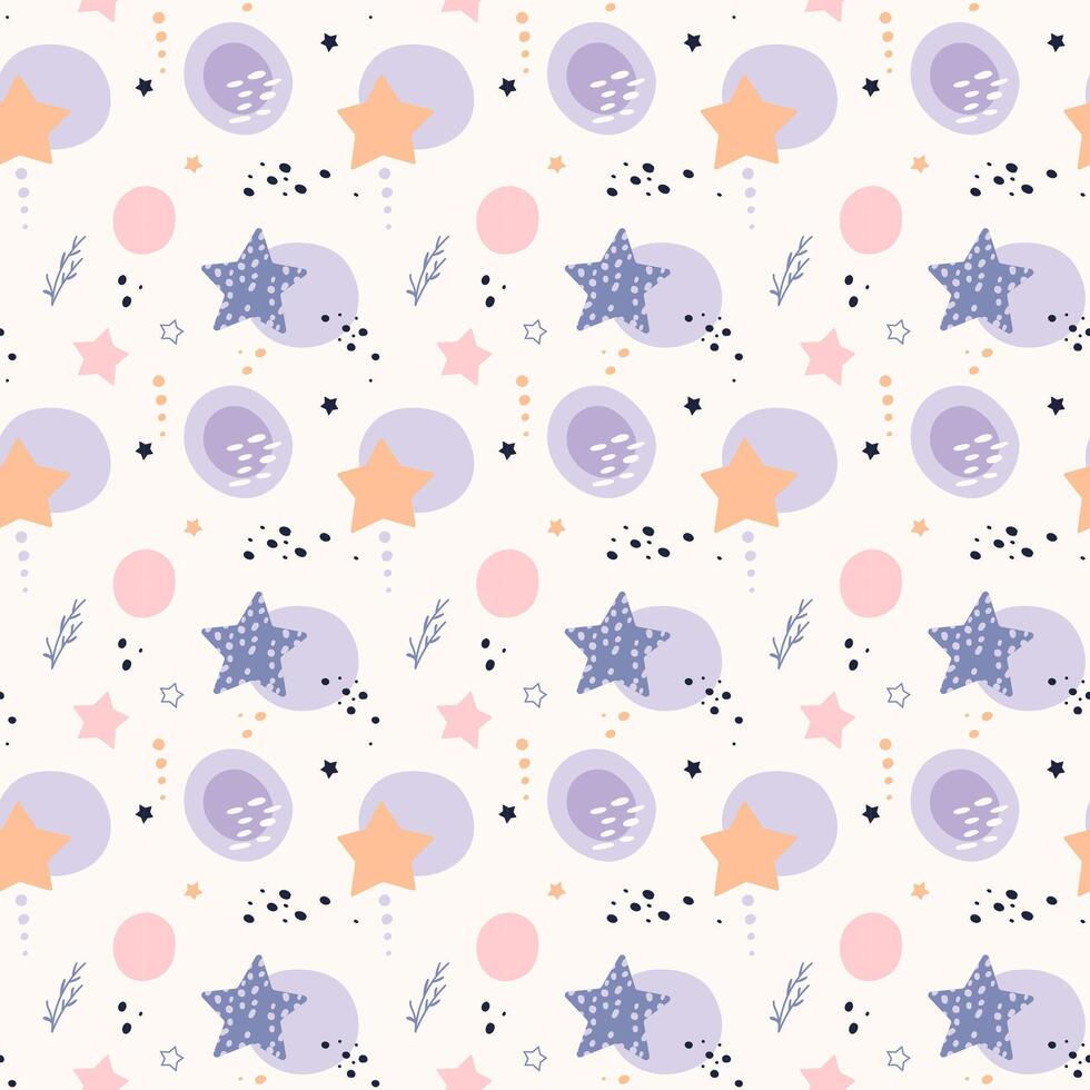 A pattern with stars and dots on a light pink background vector