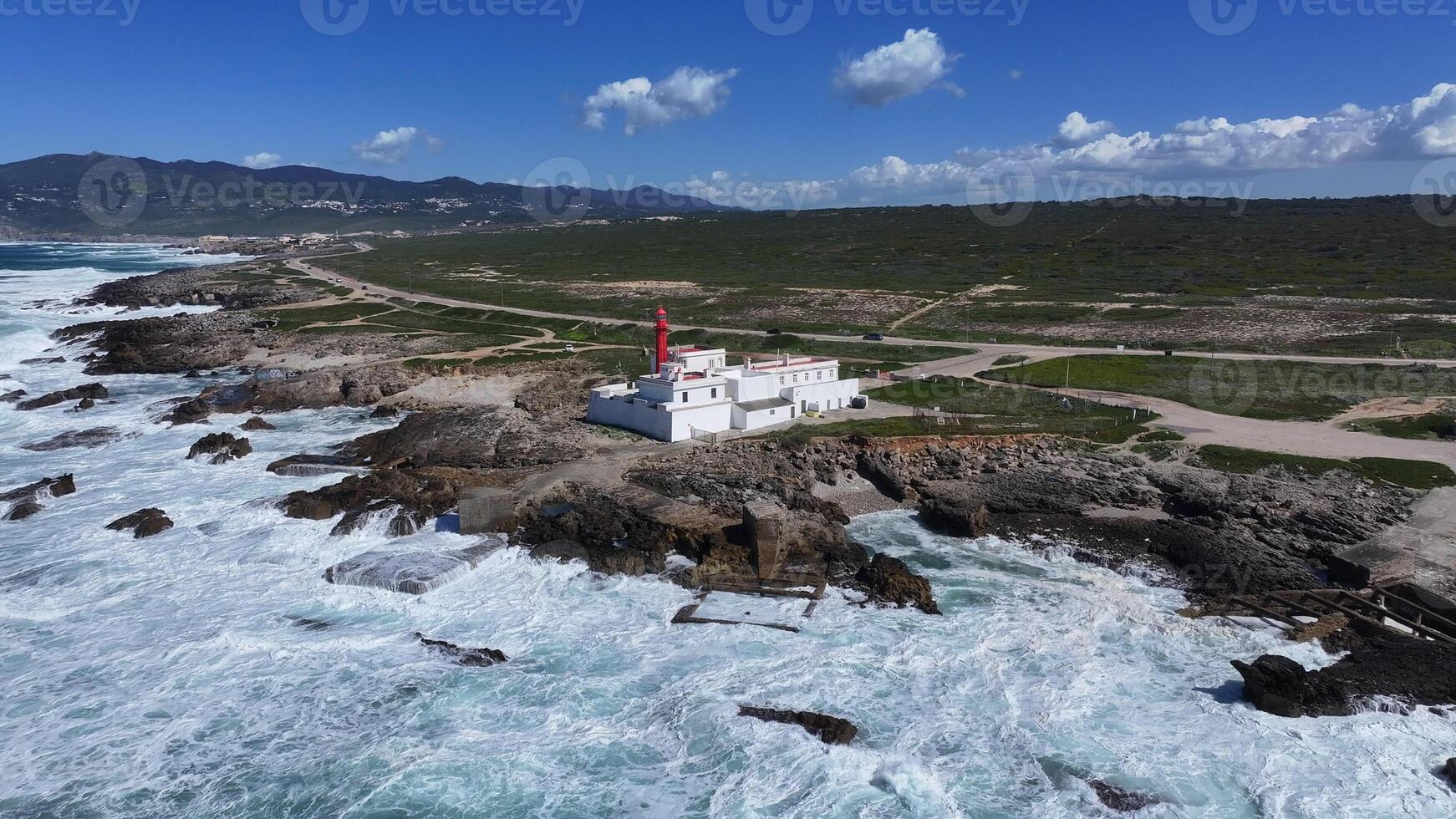 Awe Shallow Cape Lighthouse at Cascais District of Lisbon in Portugal. Beauty Scenery. photo