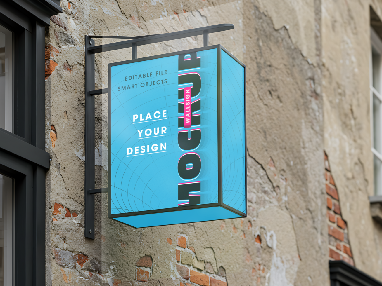 Square Projecting Sign Mockup for Storefront Branding psd