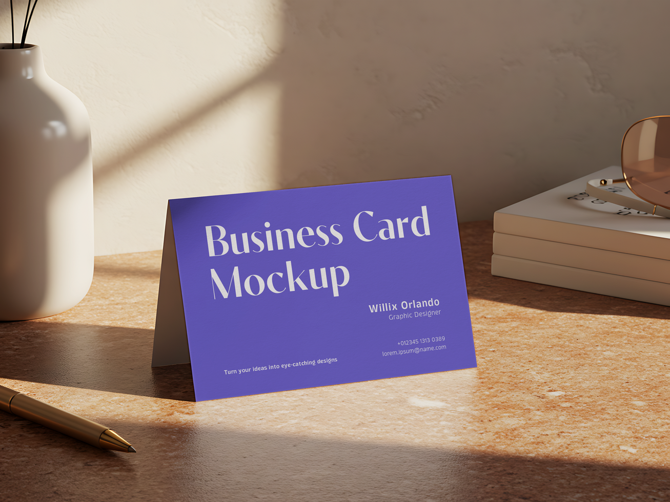 ditable Business Card Mockup on Marble Table Surface psd