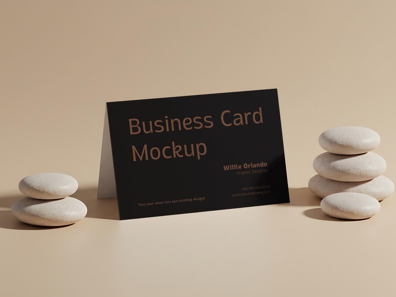Standing Business Card Mockup with Warm Sunlight and Shadow psd