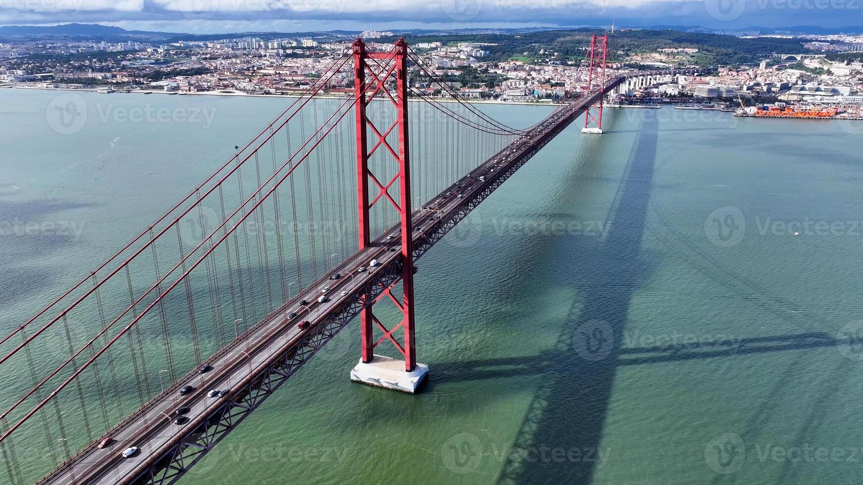 Above view of 25th April Bridge at Lisbon in Lisbon District Portugal. Stunning Scenery. photo