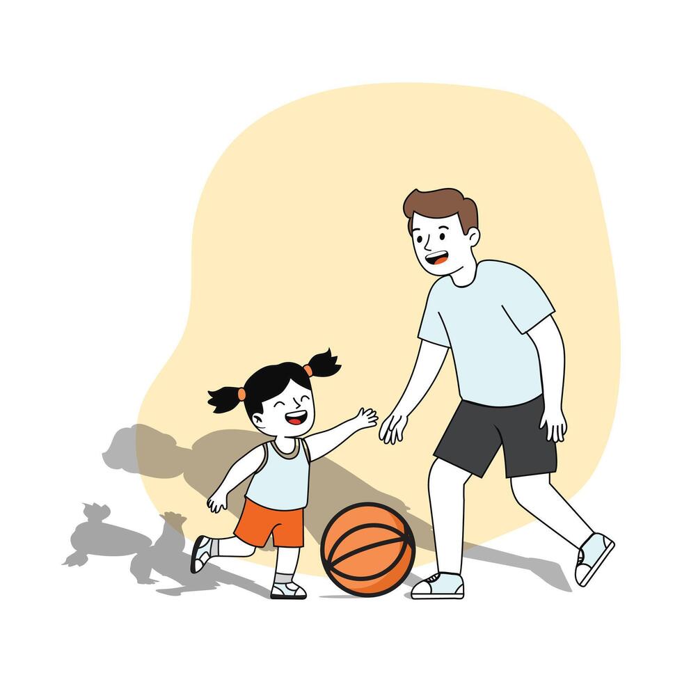 Father playing basketball with his daughter and spending free time vector