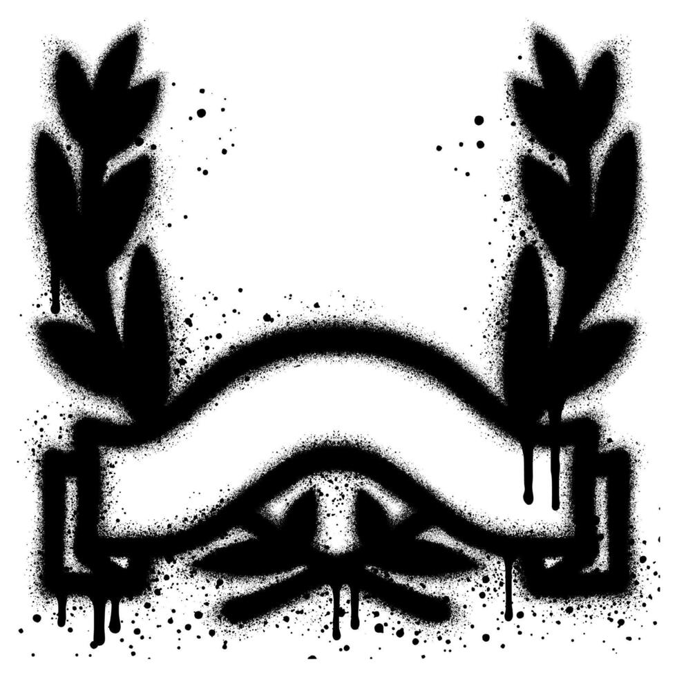 Black laurels in graffiti style. Circular foliate laurels branches. Laurel wreath silhouette. Trophy crest. vector