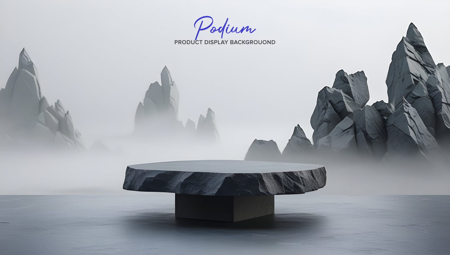 Dramatic stone podium with foggy nature psd