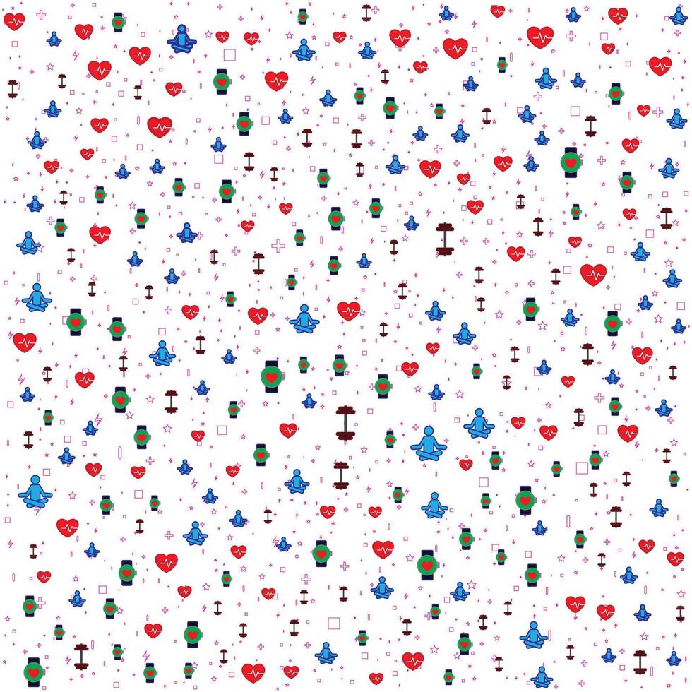 Flat Wellness Icons Seamless Pattern for Health and Fitness Background vector