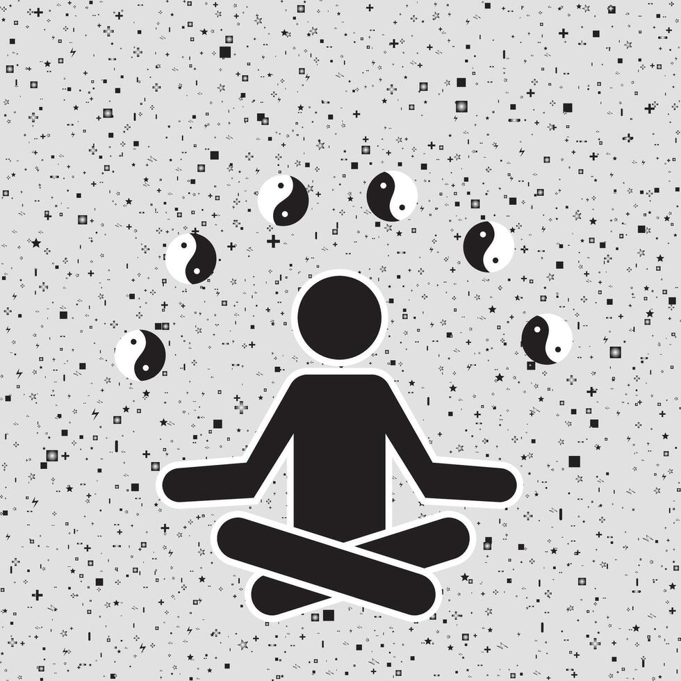Minimalist Monochrome Meditation Icons with Yin Yang Pattern for Wellness Background vector
