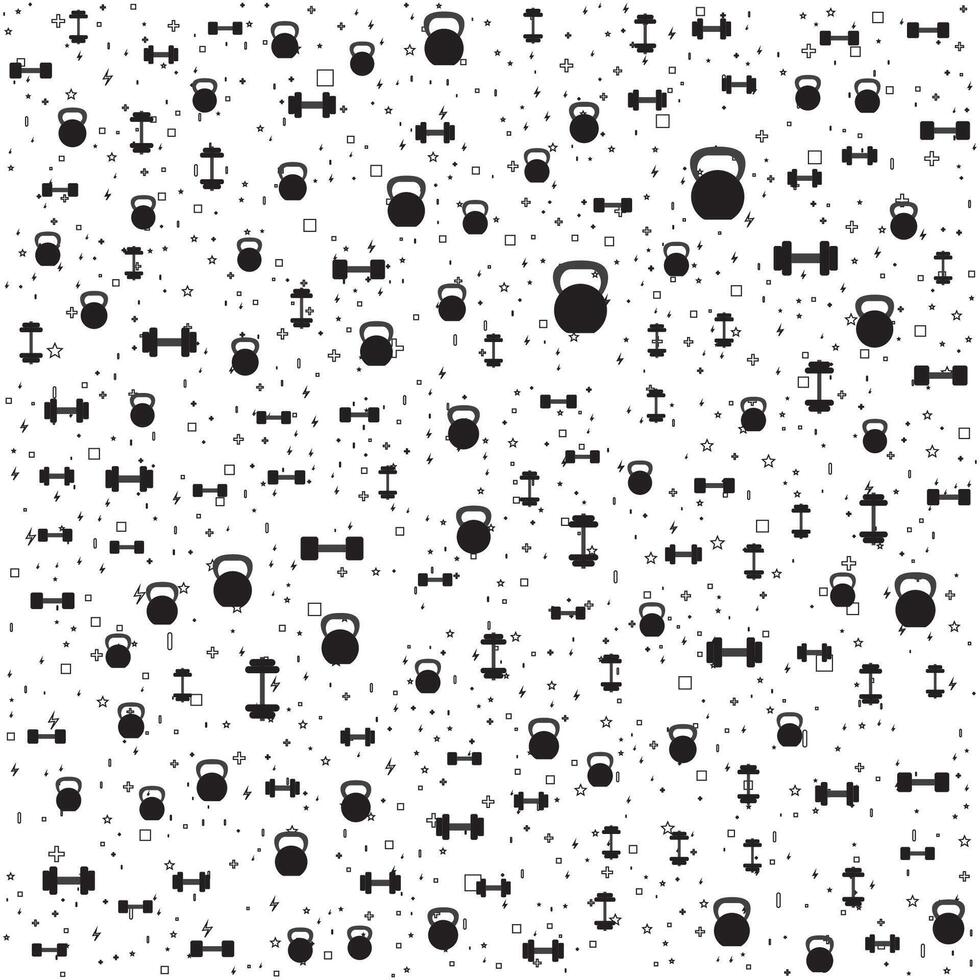 Flat Minimalist Dumbbell and Kettlebell Icons Seamless Pattern for Fitness Background vector