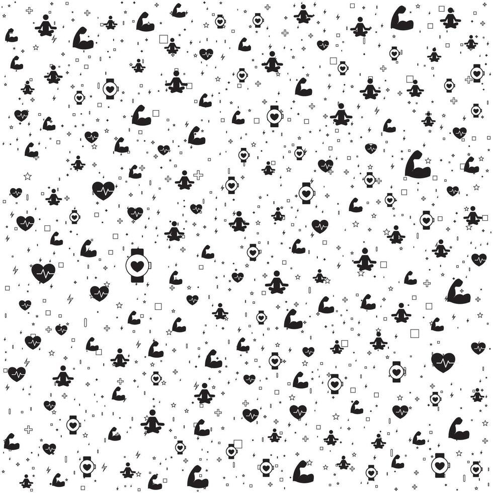 Flat Minimalist Fitness and Wellness Icons Seamless Pattern for Health Background vector