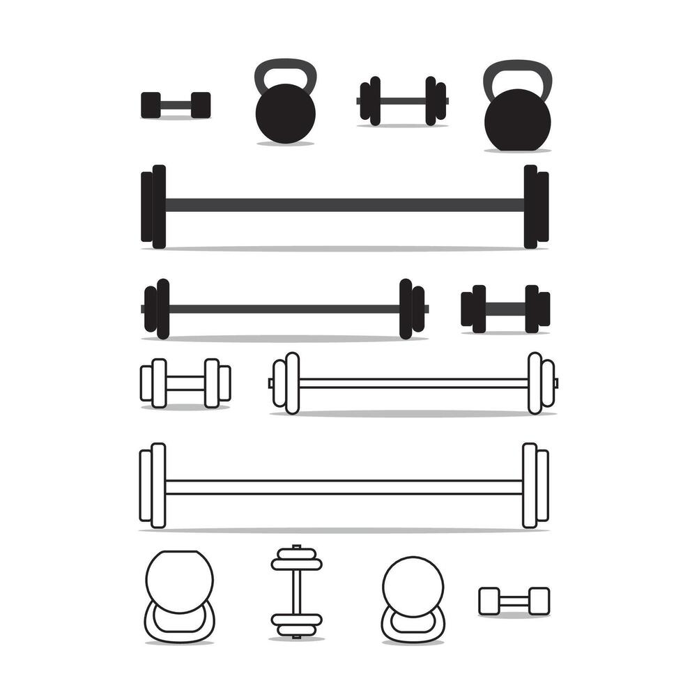 Minimalist Dumbbell and Kettlebell Icons Set for Fitness App and Gym UI Design vector