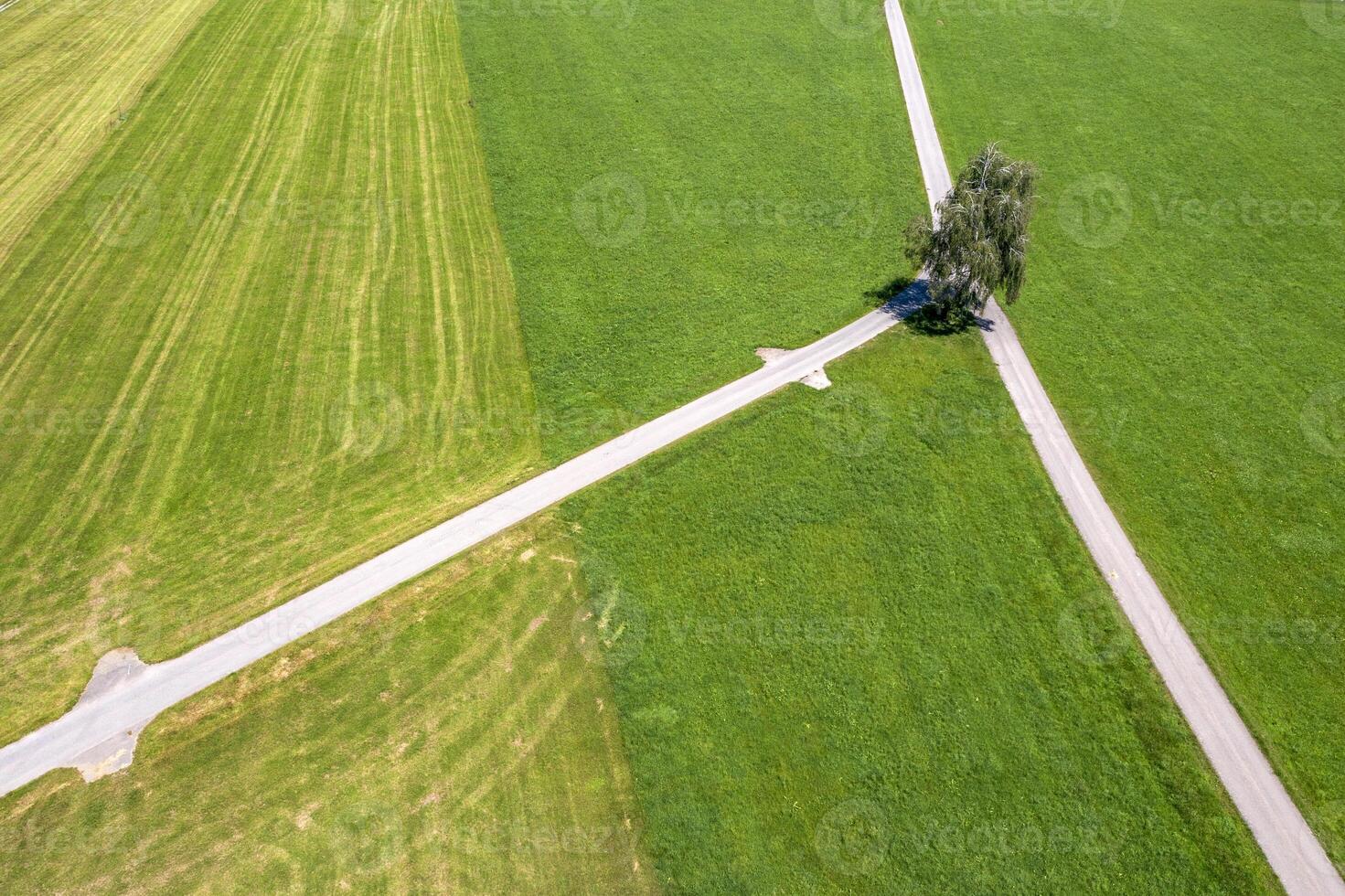 Abstract aerial view of fork road photo
