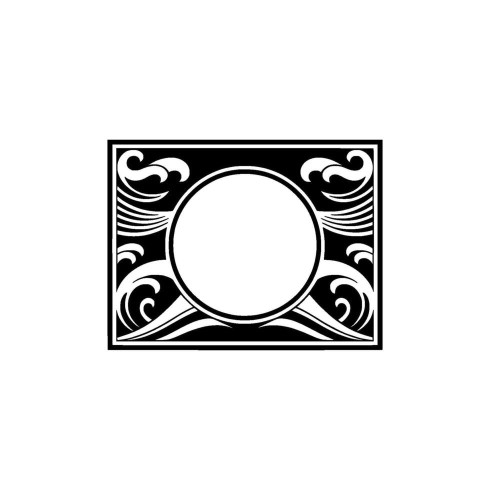Art Deco Frame Black White, Circular and Wave Motifs. vector