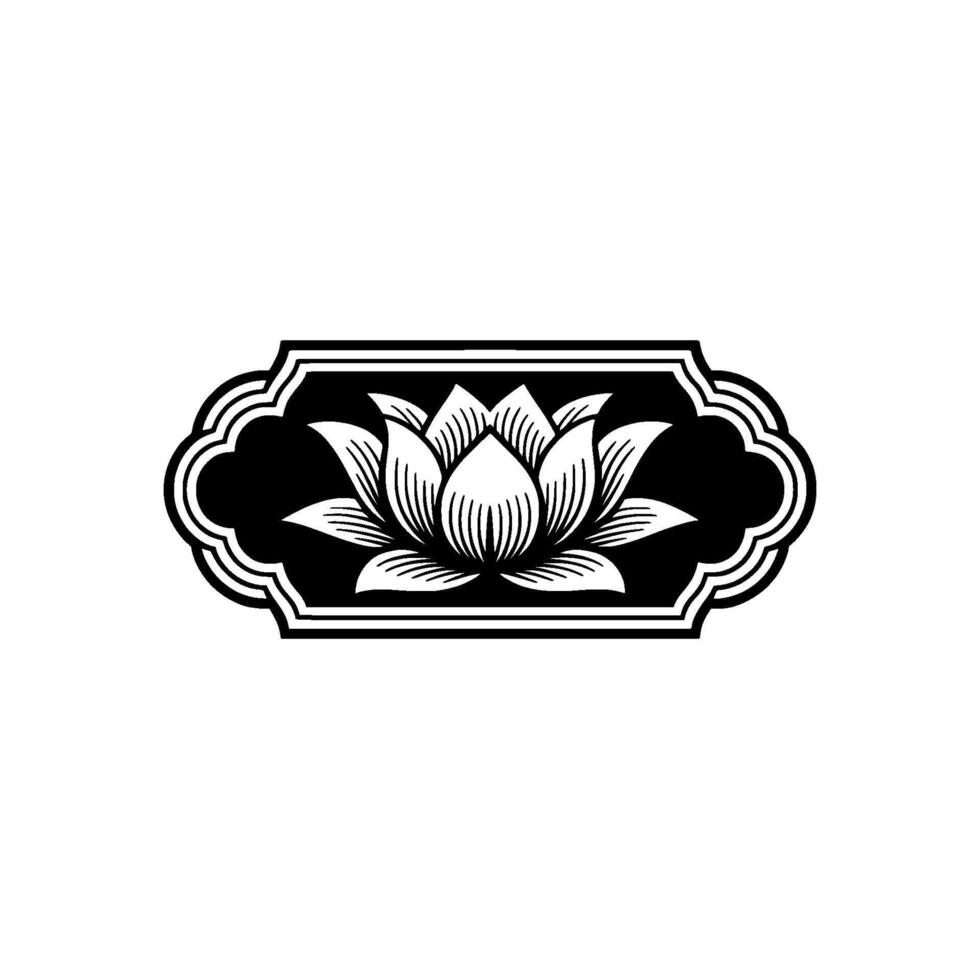 Elegant Black and White Lotus Flower Emblem. vector
