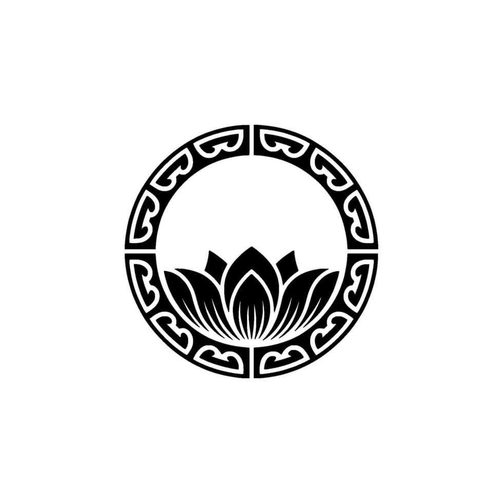 Black Lotus Mandala Geometric Floral on White Background. vector