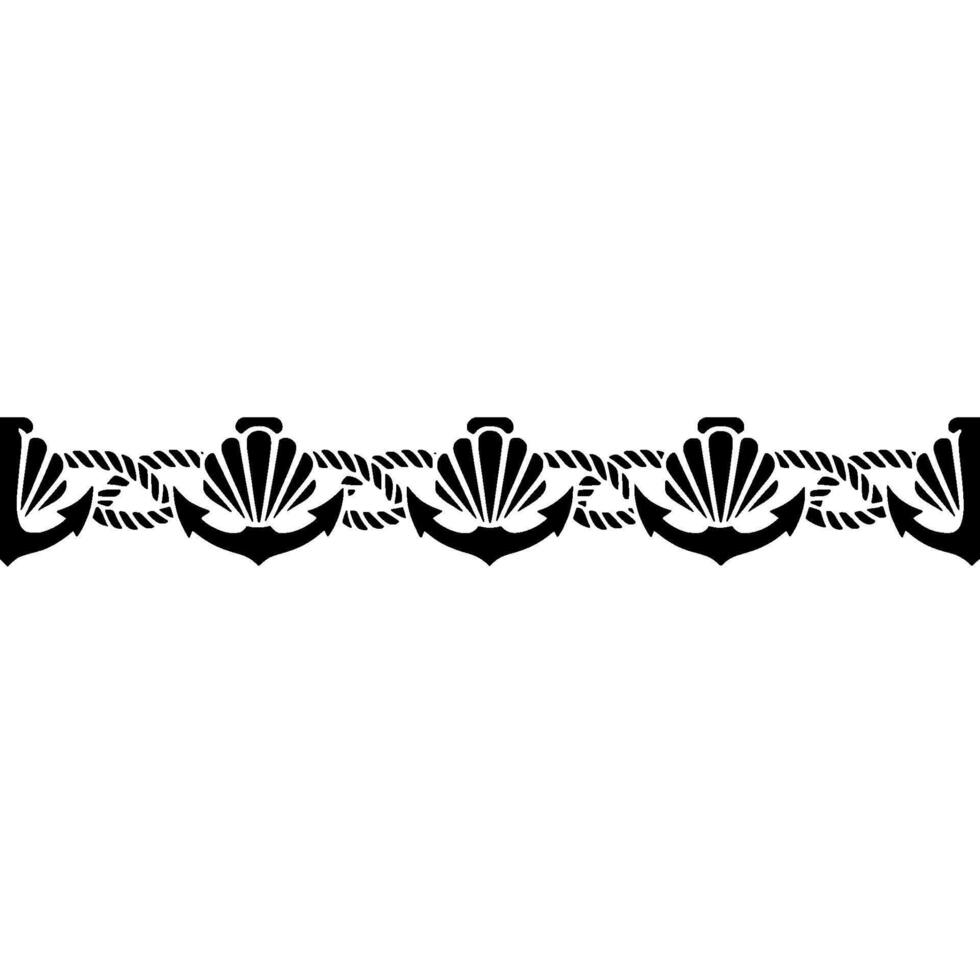 Nautical Border Anchor, Shell, Rope Elements, Minimalist. vector