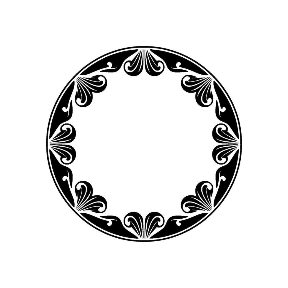 Elegant Black White Circular Floral Frame for Elements. vector