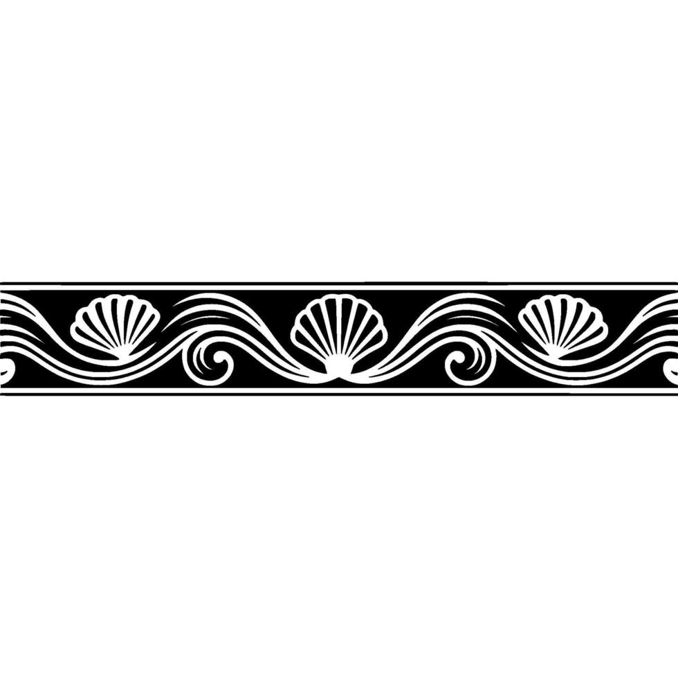 Elegant Shell Wave Border , Black and White, Seamless Pattern. vector