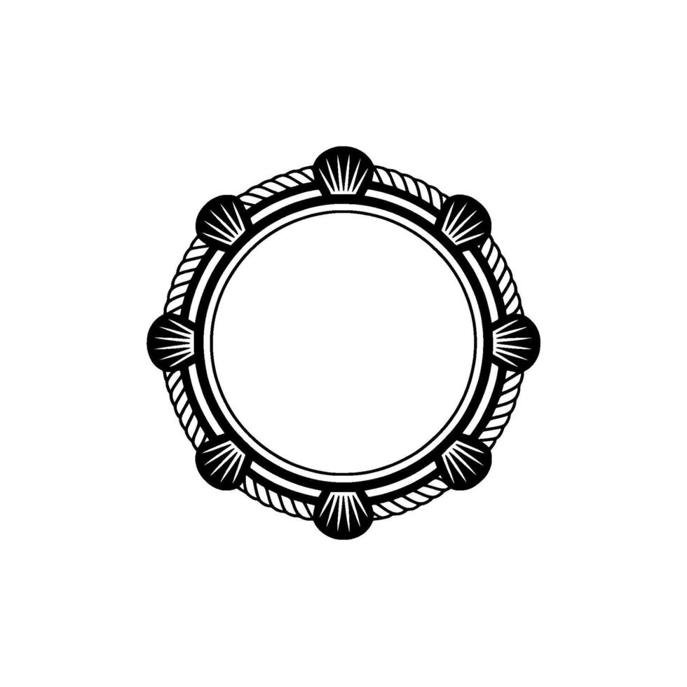 Nautical Round Frame with Seashells and Rope - Illustration. vector
