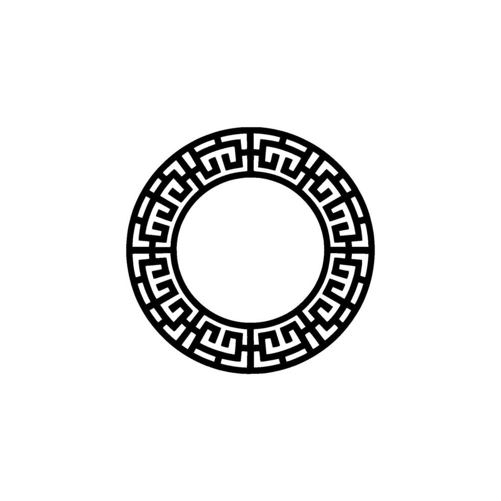 Greek Key Pattern Circle on White Minimalist Element. vector