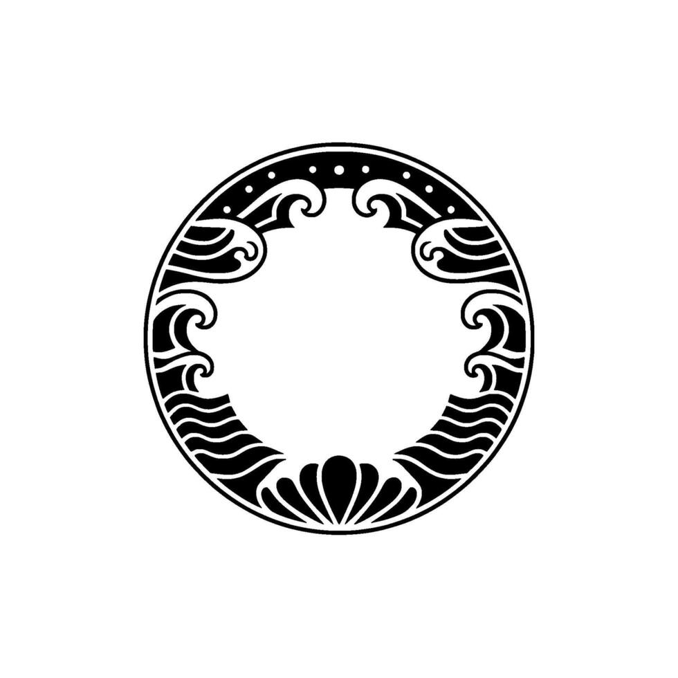 Elegant Wave Pattern Circle Frame, Minimalist Black and White. vector