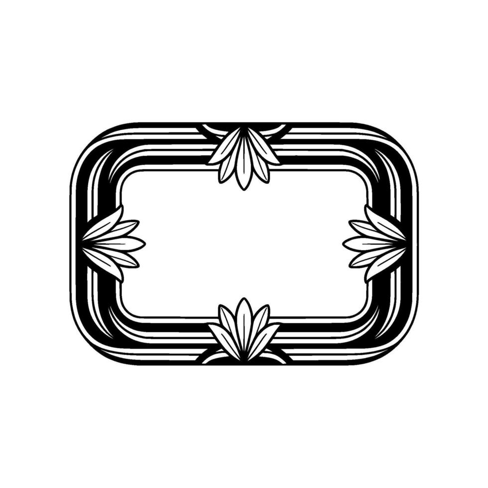 Art Deco Frame with Floral Accents Black and White Decorative Element. vector