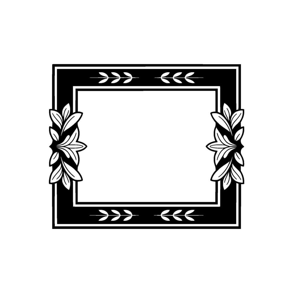 Elegant Black and White Frame with Floral and Leafy Border. vector