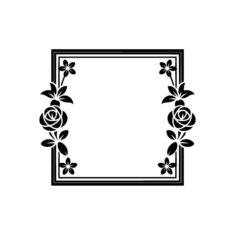 Elegant Black Rose Frame on White Background. vector