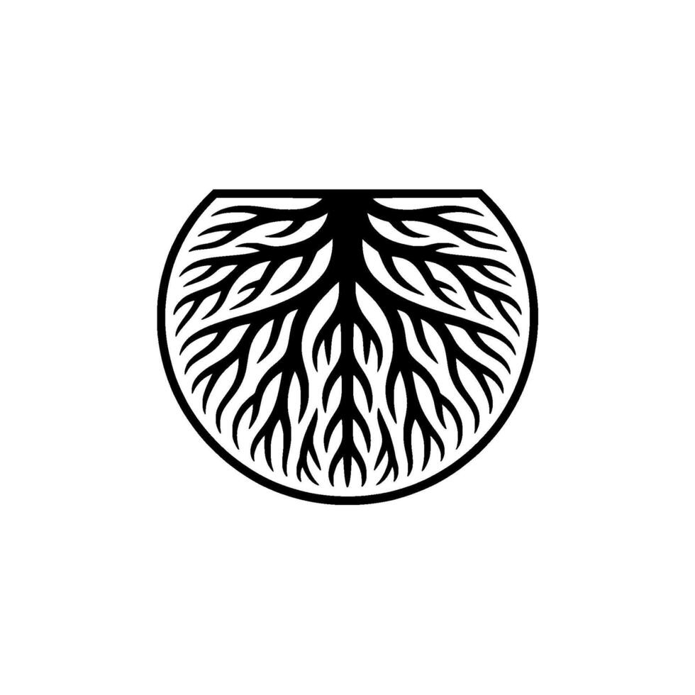 Minimalist Root System in Circle Frame. vector