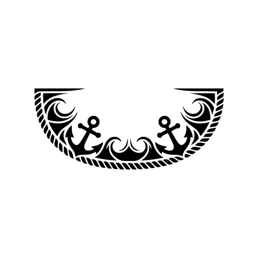 Nautical Anchor with Waves and Rope Border on White. vector