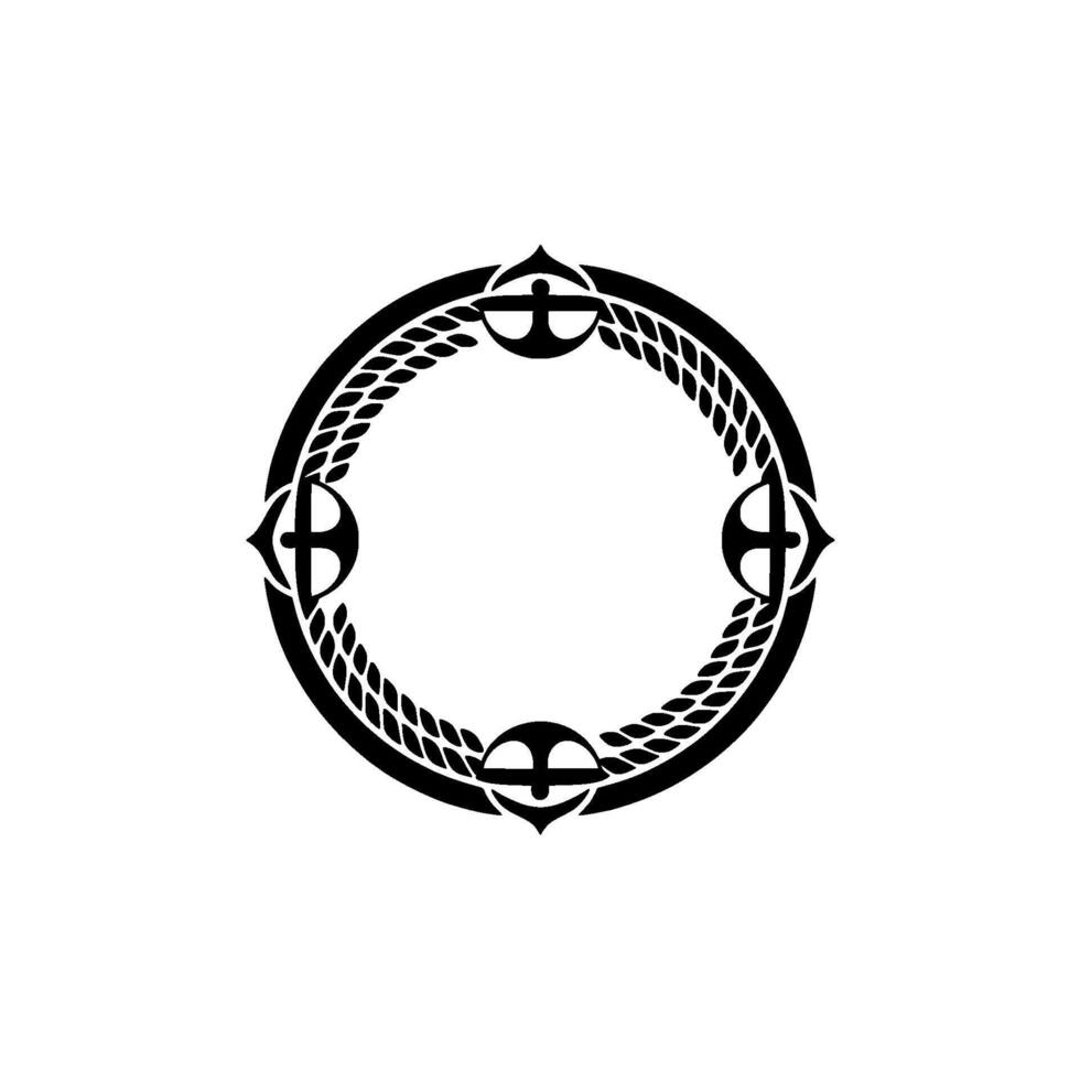Nautical Circle Frame Anchor, Rope Decorative. vector