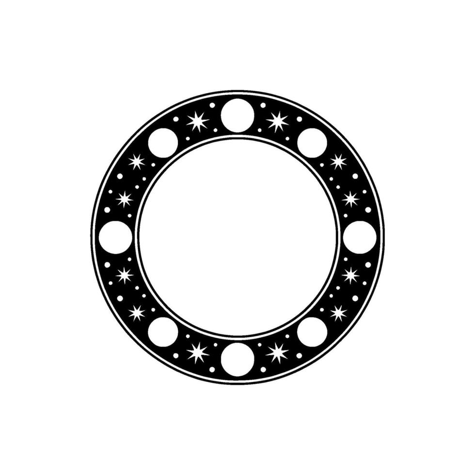 Celestial Circle Frame, Black White, Minimalist. vector