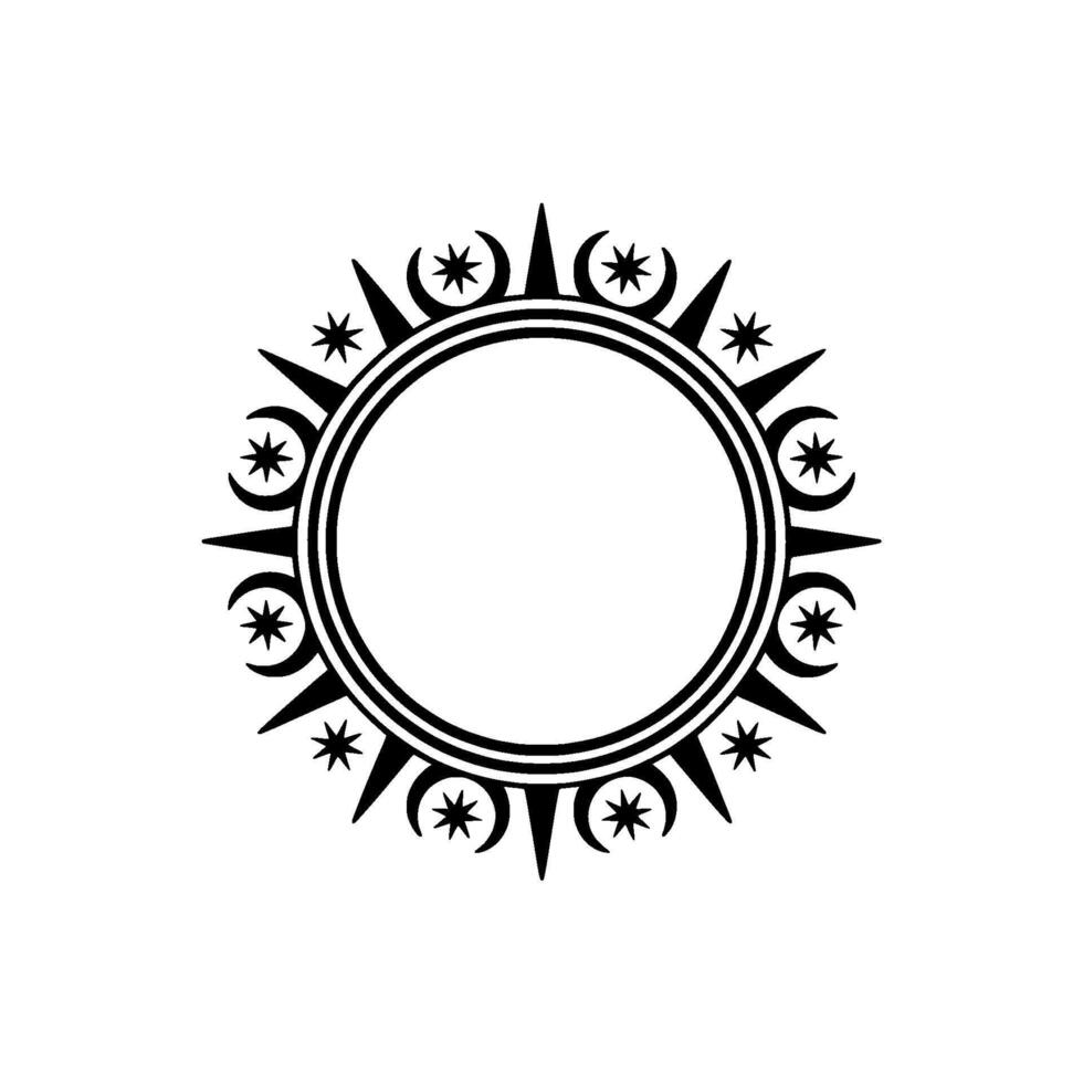 Celestial Sun Mandala Frame in Minimalist Style. vector