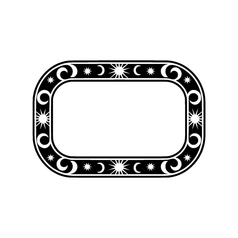 Celestial Frame Black White Decorative Border, Vintage Aesthetic. vector