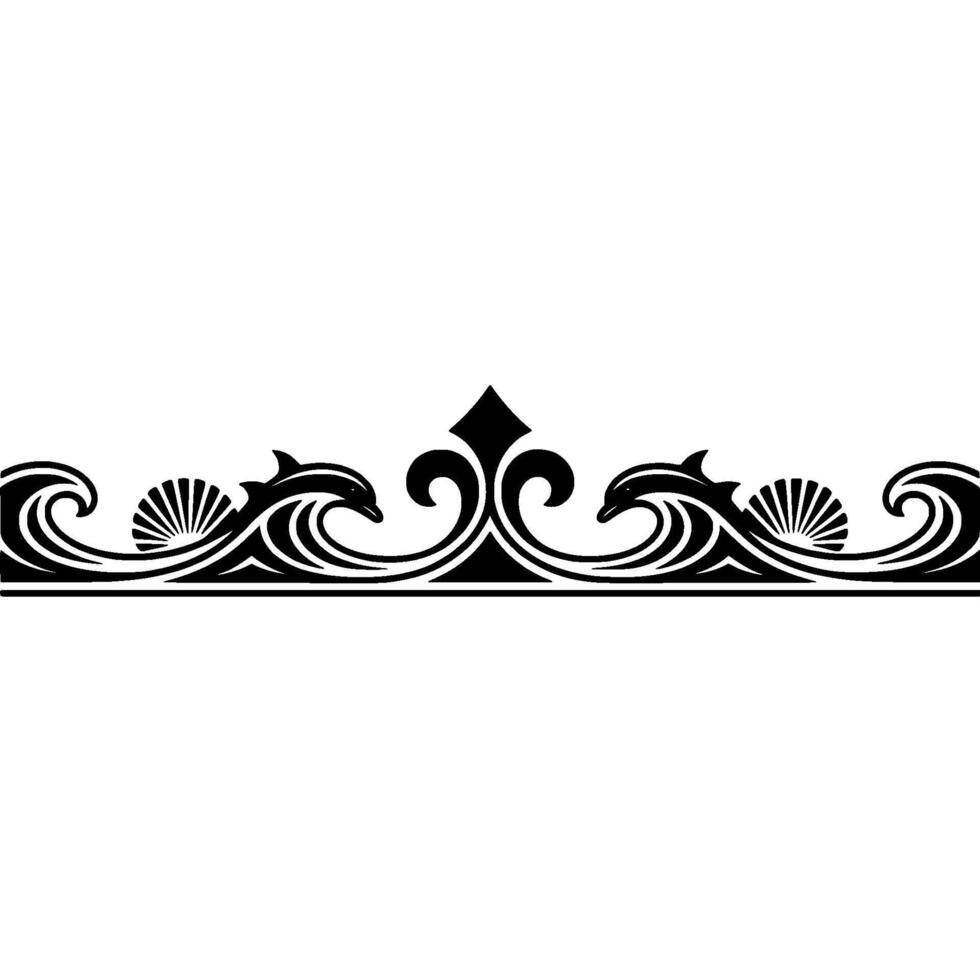 Elegant Marine Border Dolphins, Waves, and Shells. Ornament. vector