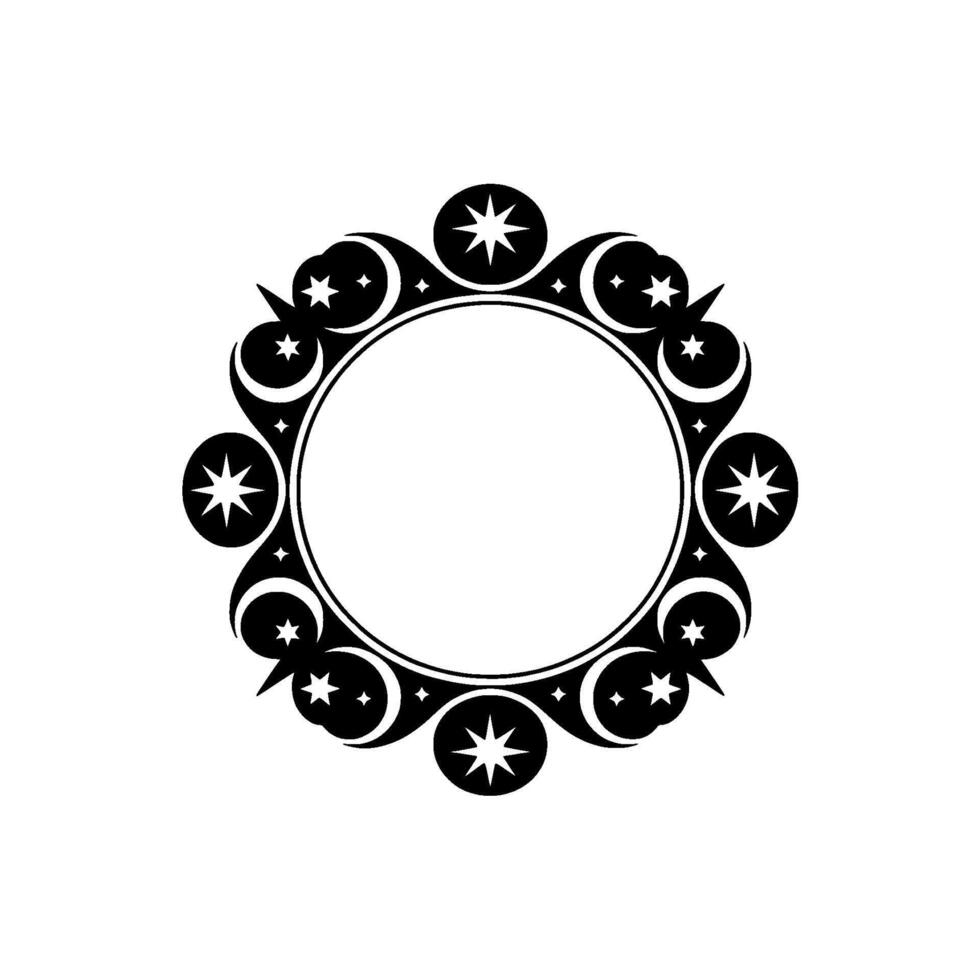 Celestial Circle Frame Black and White Minimalist. vector